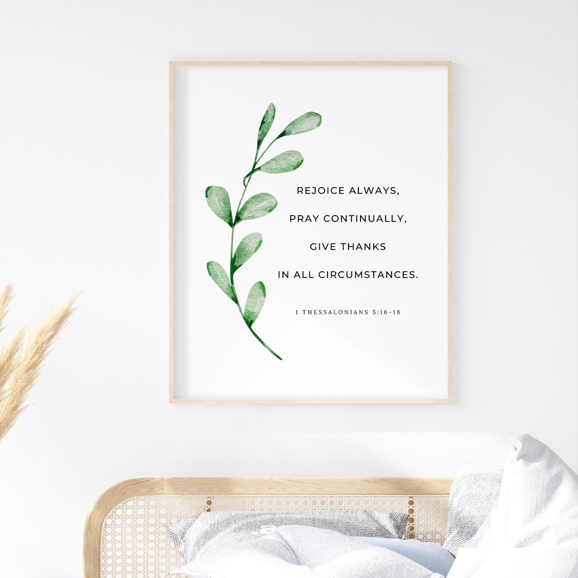 1 Thessalonians 5:16-18 Give Thanks Green Watercolor Branch Poster - Image 3