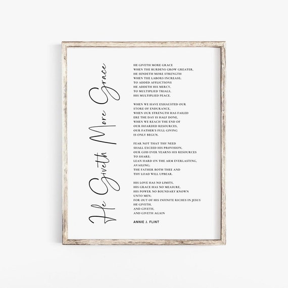 He Giveth More Grace Poem Christian Scripture Art Print