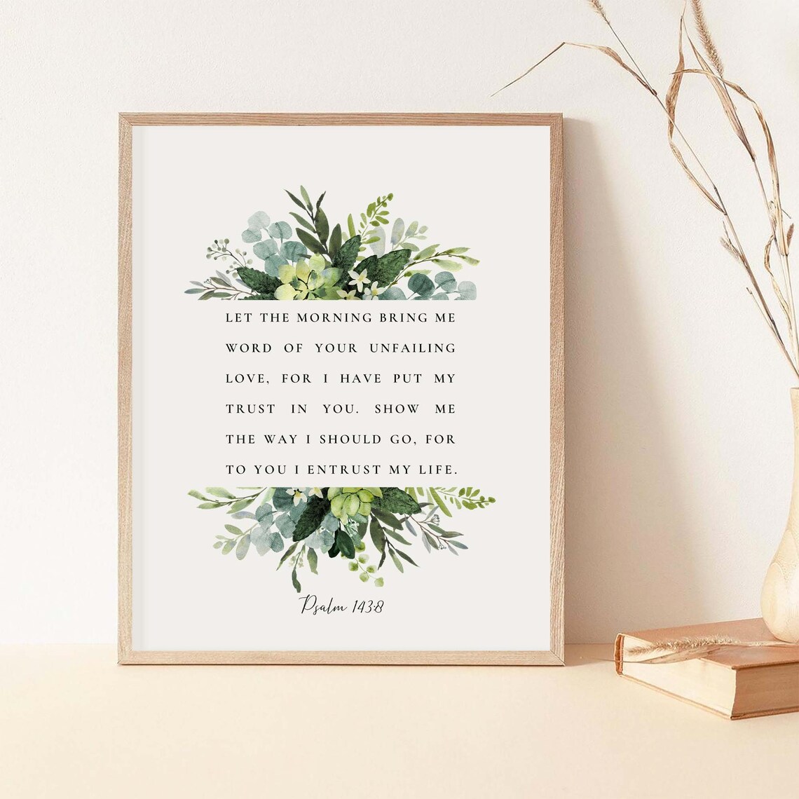Let the Morning Bring Me Word Psalm 143:8 Watercolor Greenery Poster - Image 2