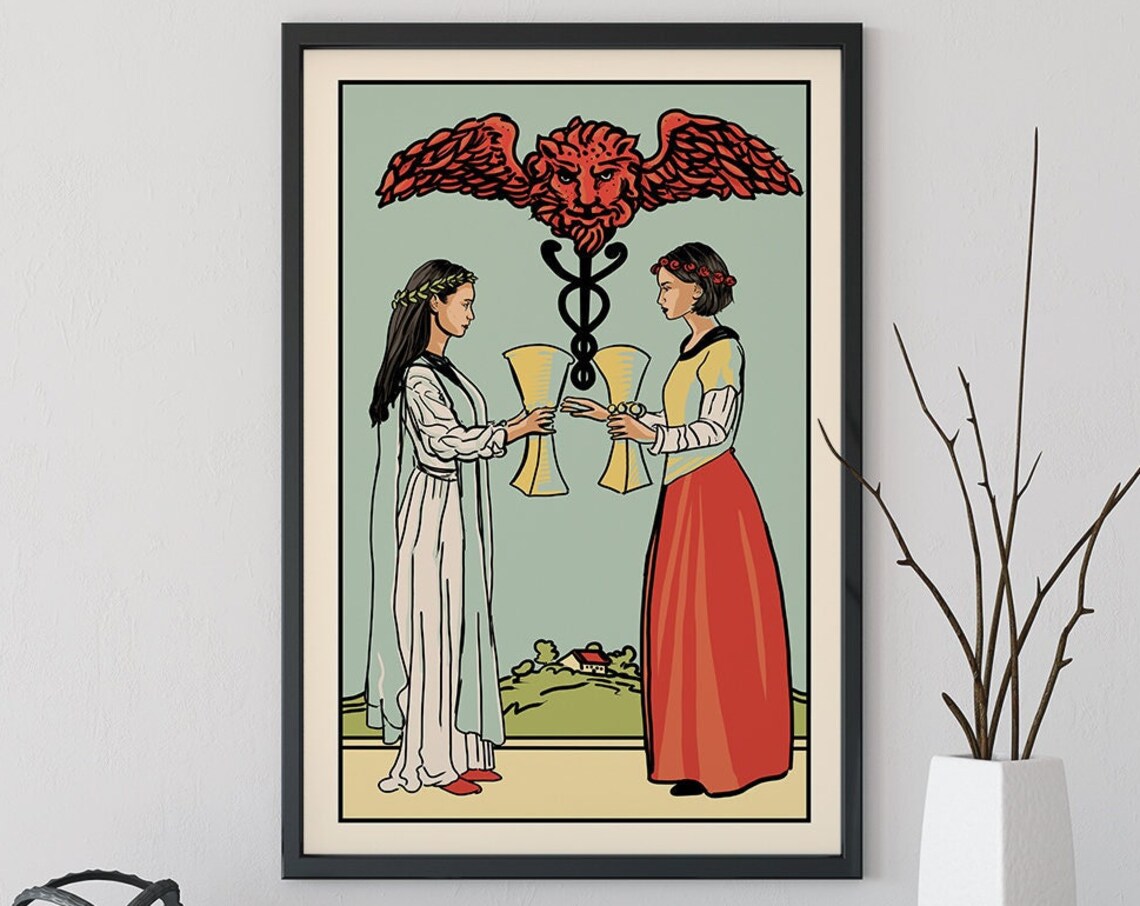 Two Of Cups Tarot Card, Two Women Poster Print