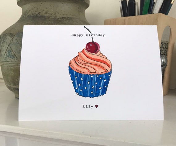 Hand Painted Cupcake Birthday Card Can Be Personalised