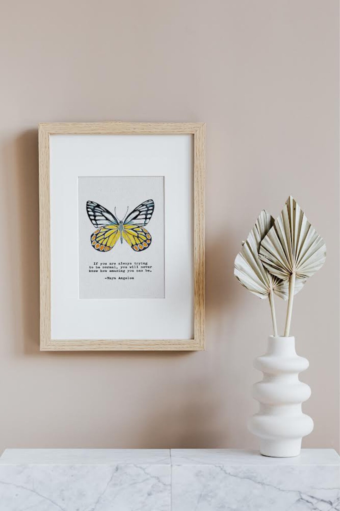 Hand-Painted Giclee Butterfly Print With Maya Angelou Quote