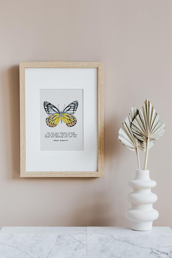 Hand-Painted Giclee Butterfly Print With Maya Angelou Quote