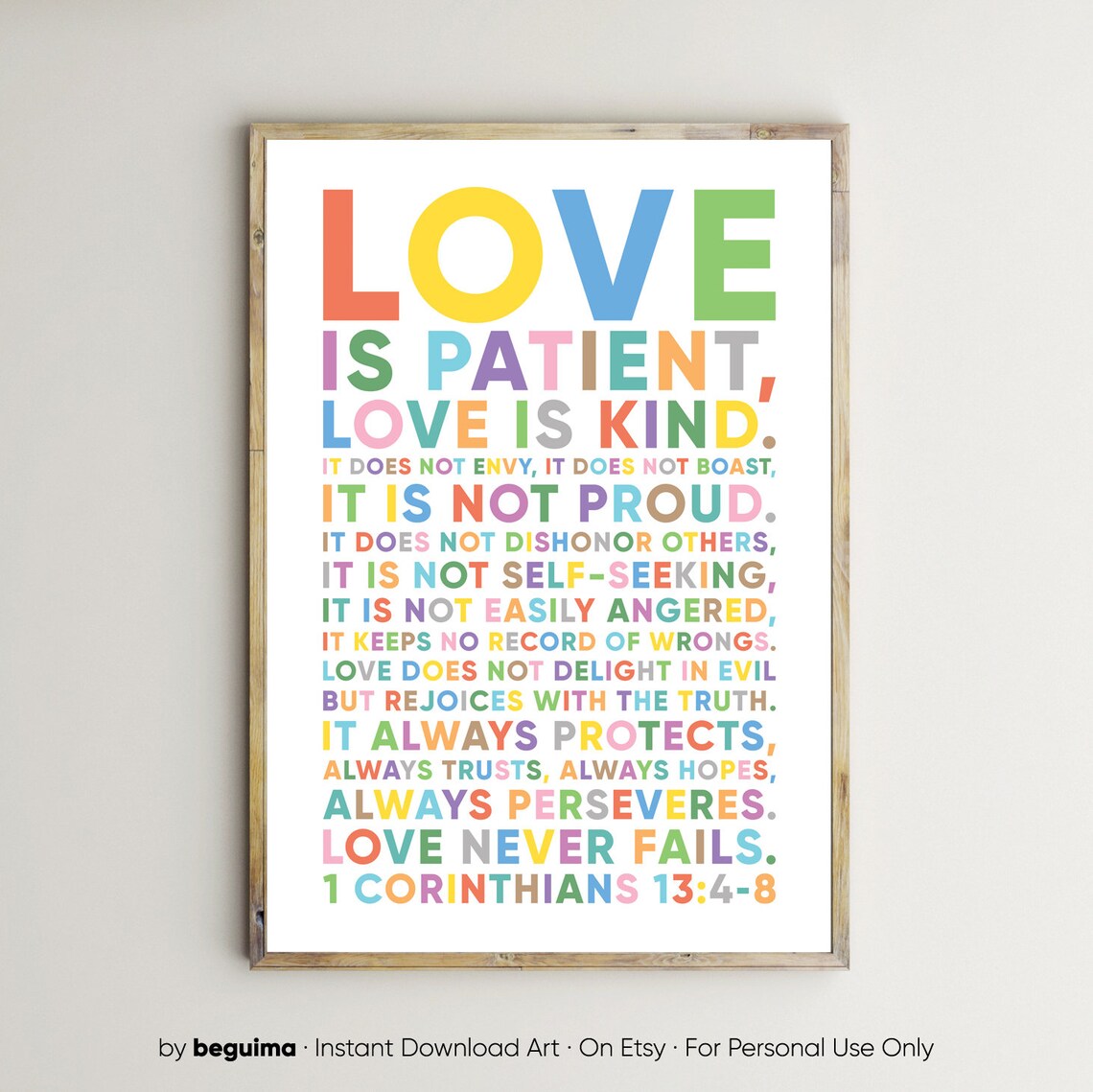 Love Is Patient 1 Corinthians 13:4-8 Scripture Poster