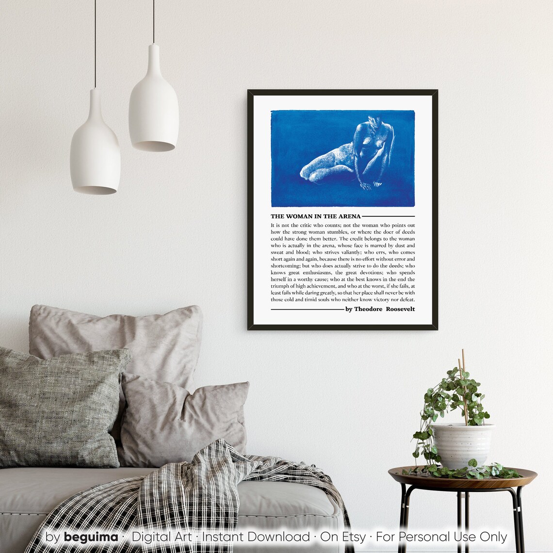 The Woman In The Arena Theodore Roosevelt Speech Blue Watercolor Poster - Image 2