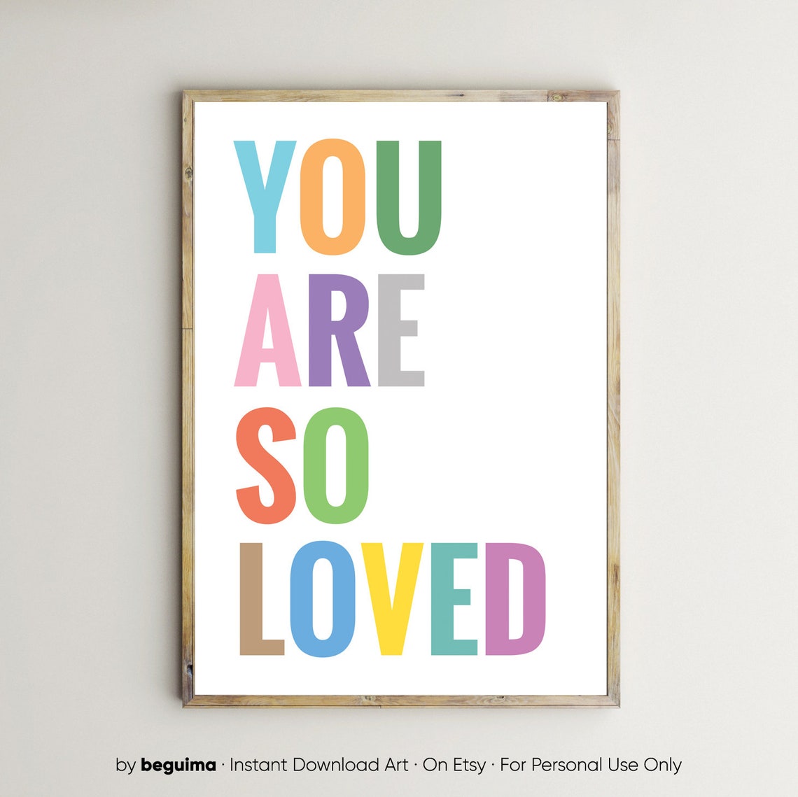You Are So Loved Soft Pastel Nursery Quote Typography Wall Art