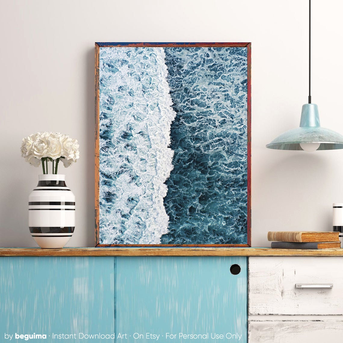 Aerial Ocean Waves White Foam Blue Water Drone Photography Poster - Image 2