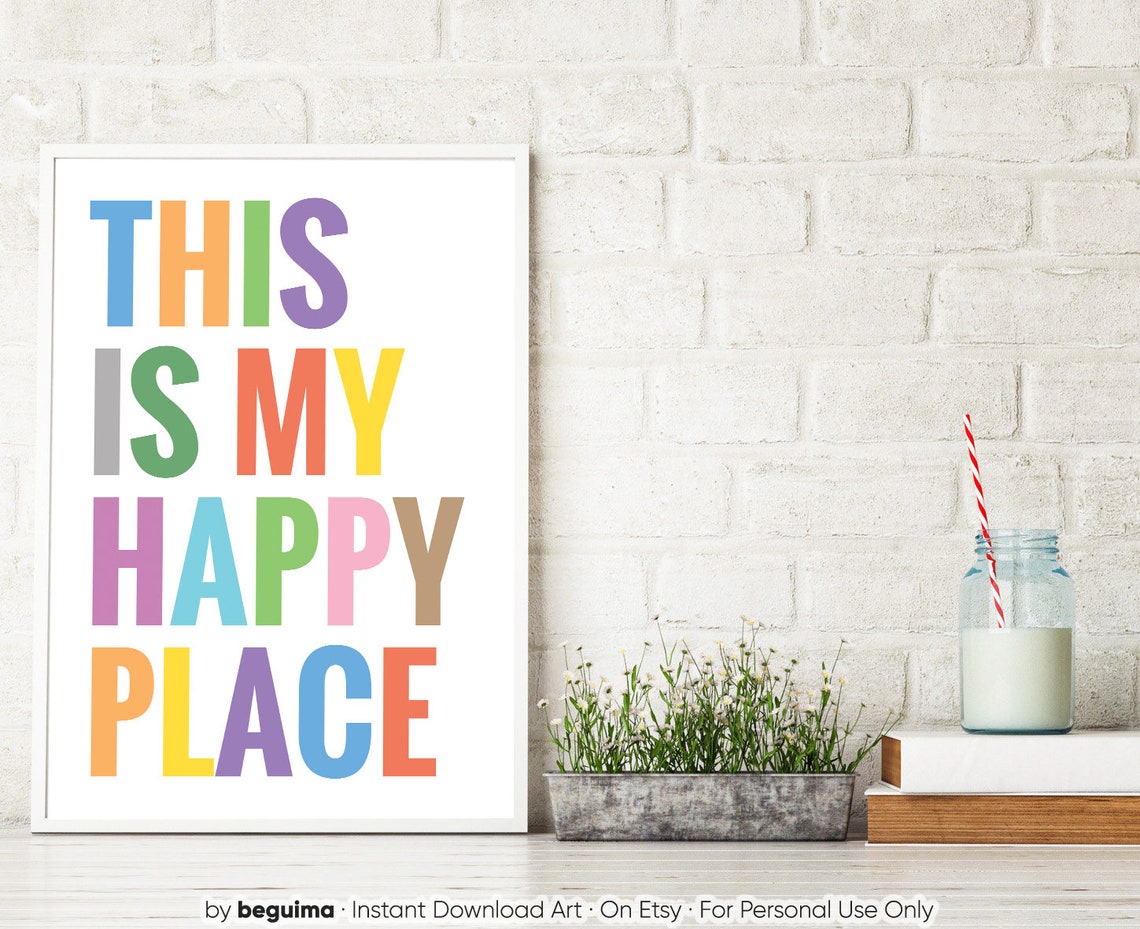 This Is My Happy Place Bright Rainbow Typography Home Decor Poster - Image 3