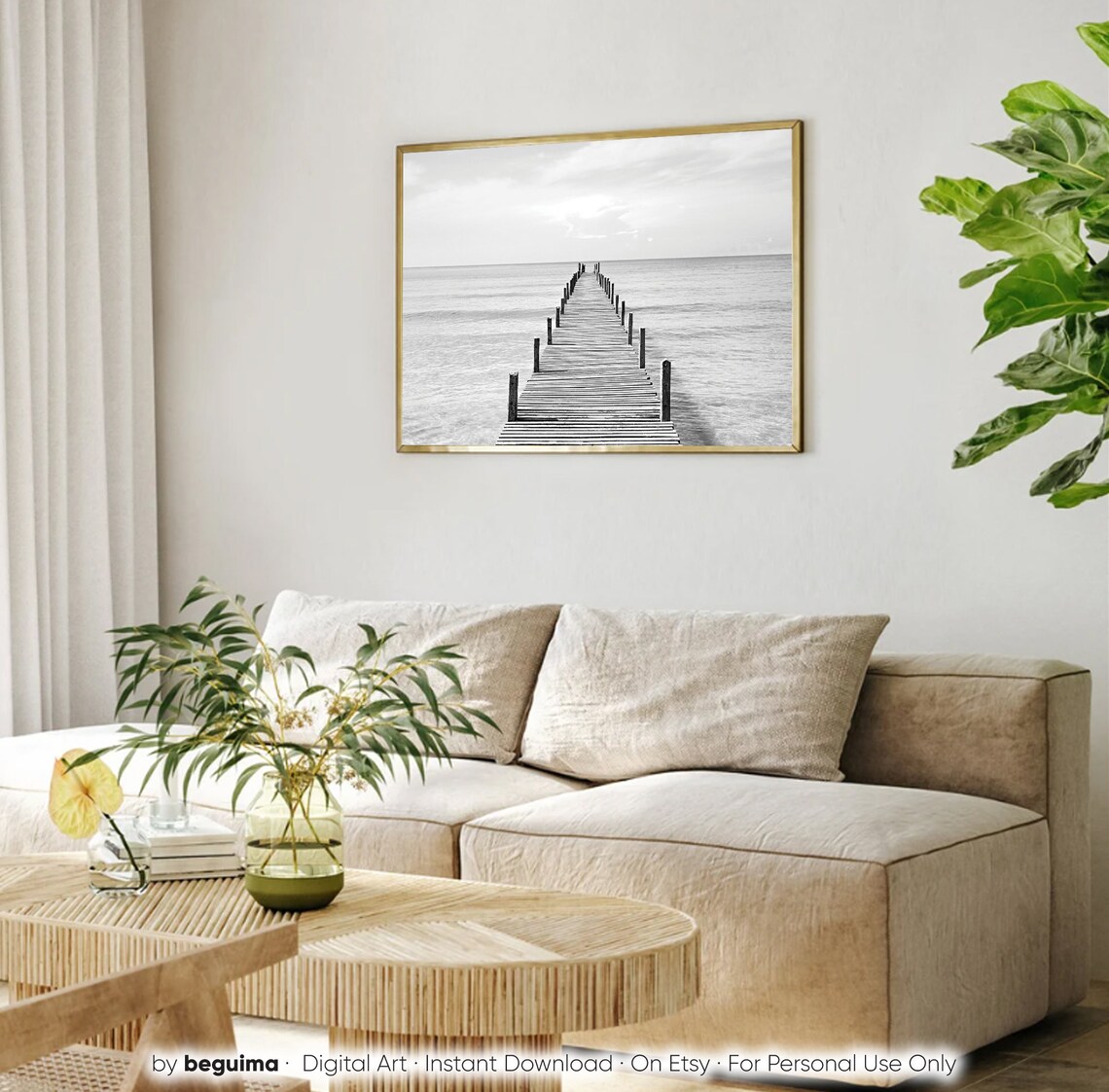 Wooden Pier Ocean Wall Art, Black White Photo Print - Image 2