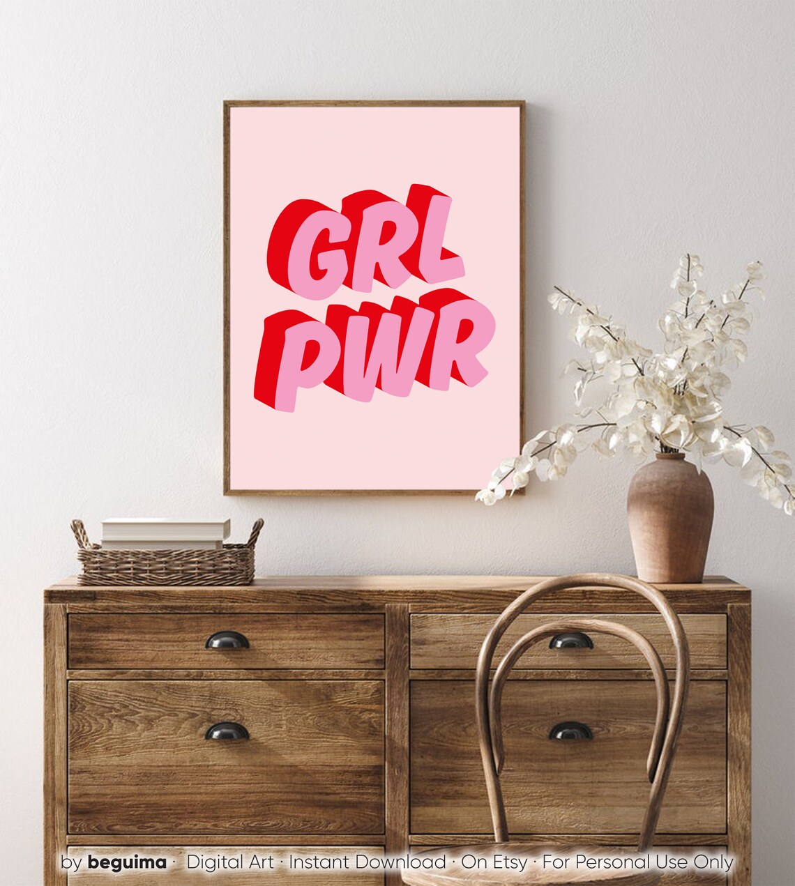 Girl Power Pink Red Feminist Nursery Poster - Image 4