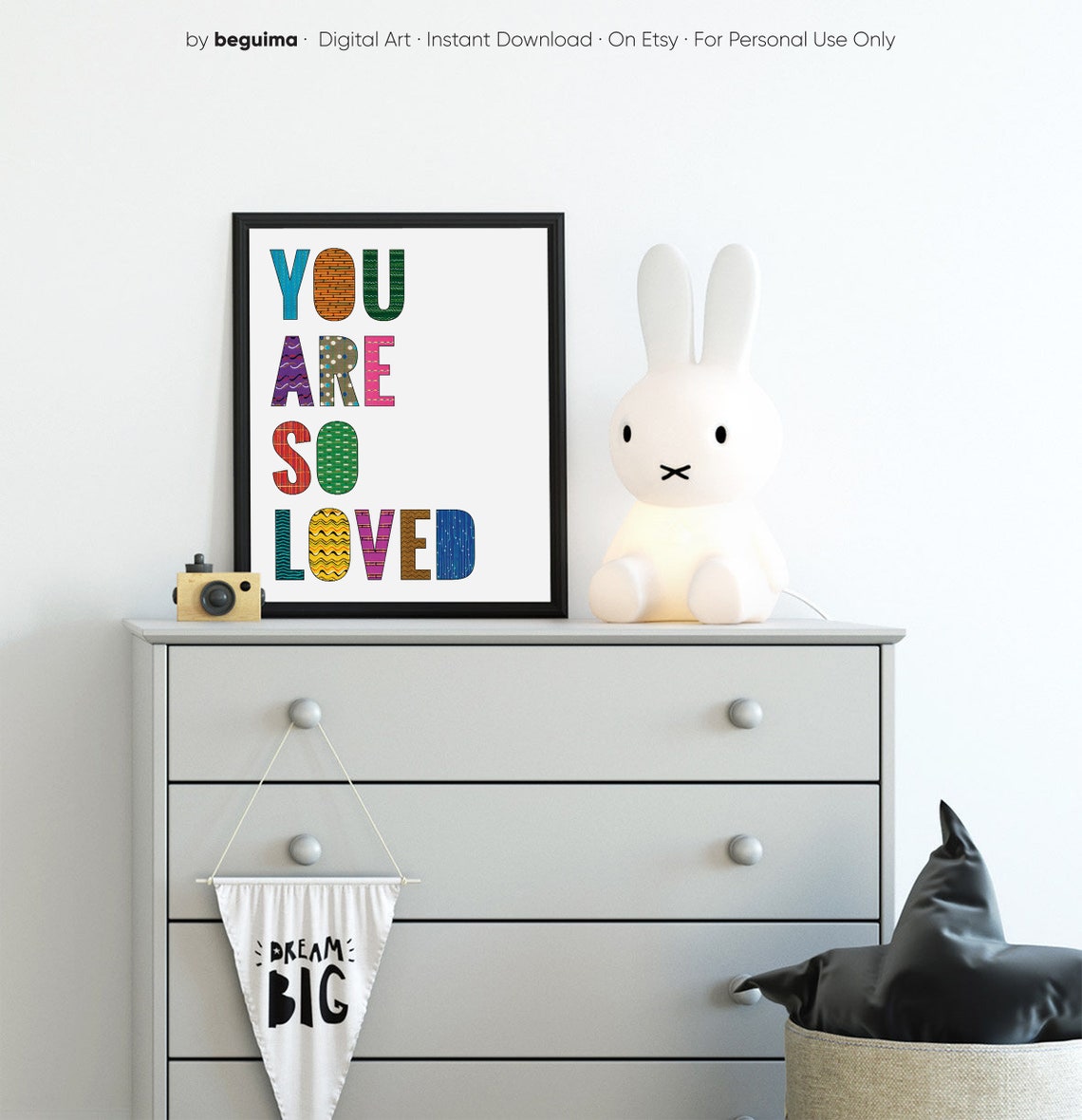 You Are So Loved Colorful Patterned Letters Nursery Quote Poster - Image 2