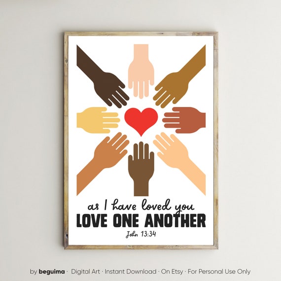 Love One Another Kid Bible Verse Prints Christian Wall Art Diversity Posters Classroom Decor Teacher Childrens Ministry Area