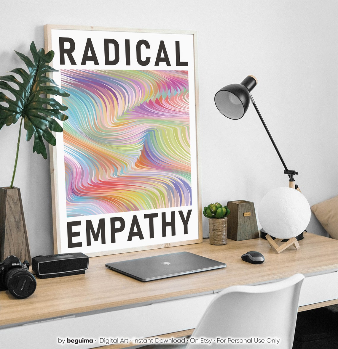 Radical Empathy Bold Black Type Pastel Rainbow Stripe Poster - Image 3