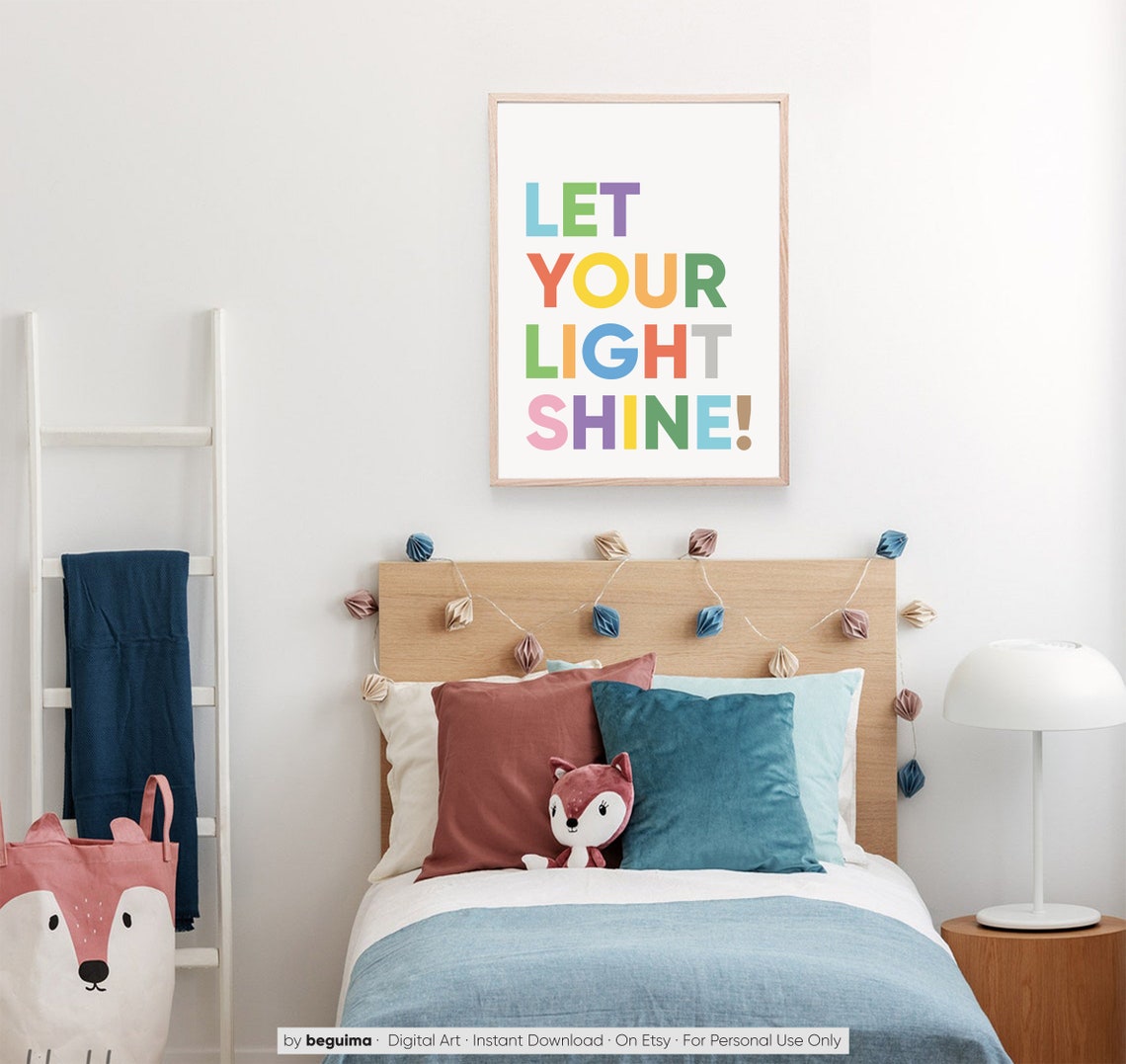 Let Your Light Shine Bright Bold Colorful Kids Room Quote Poster - Image 4