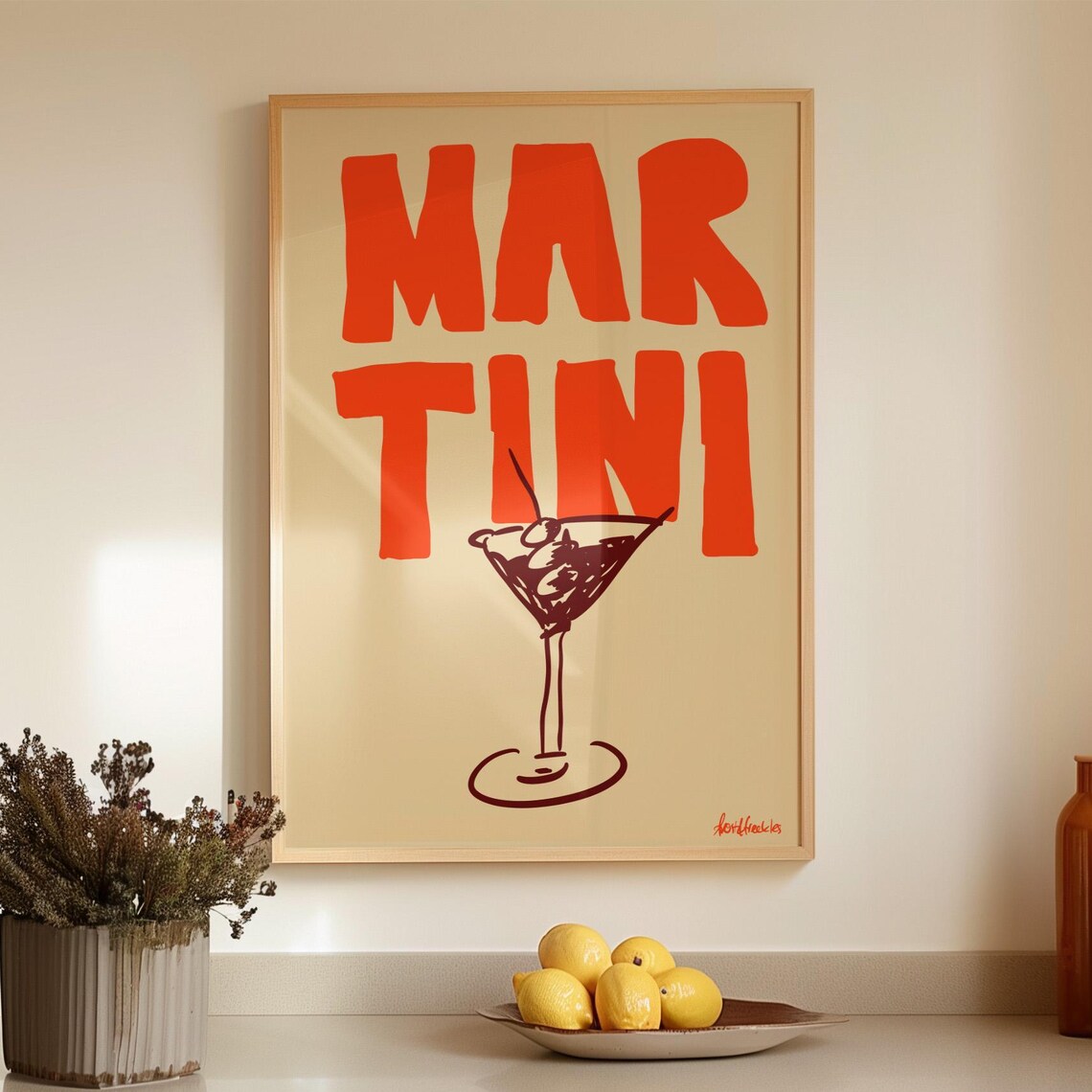 Hand Drawn Cocktail Print, Kitchen Bar Wall Decor