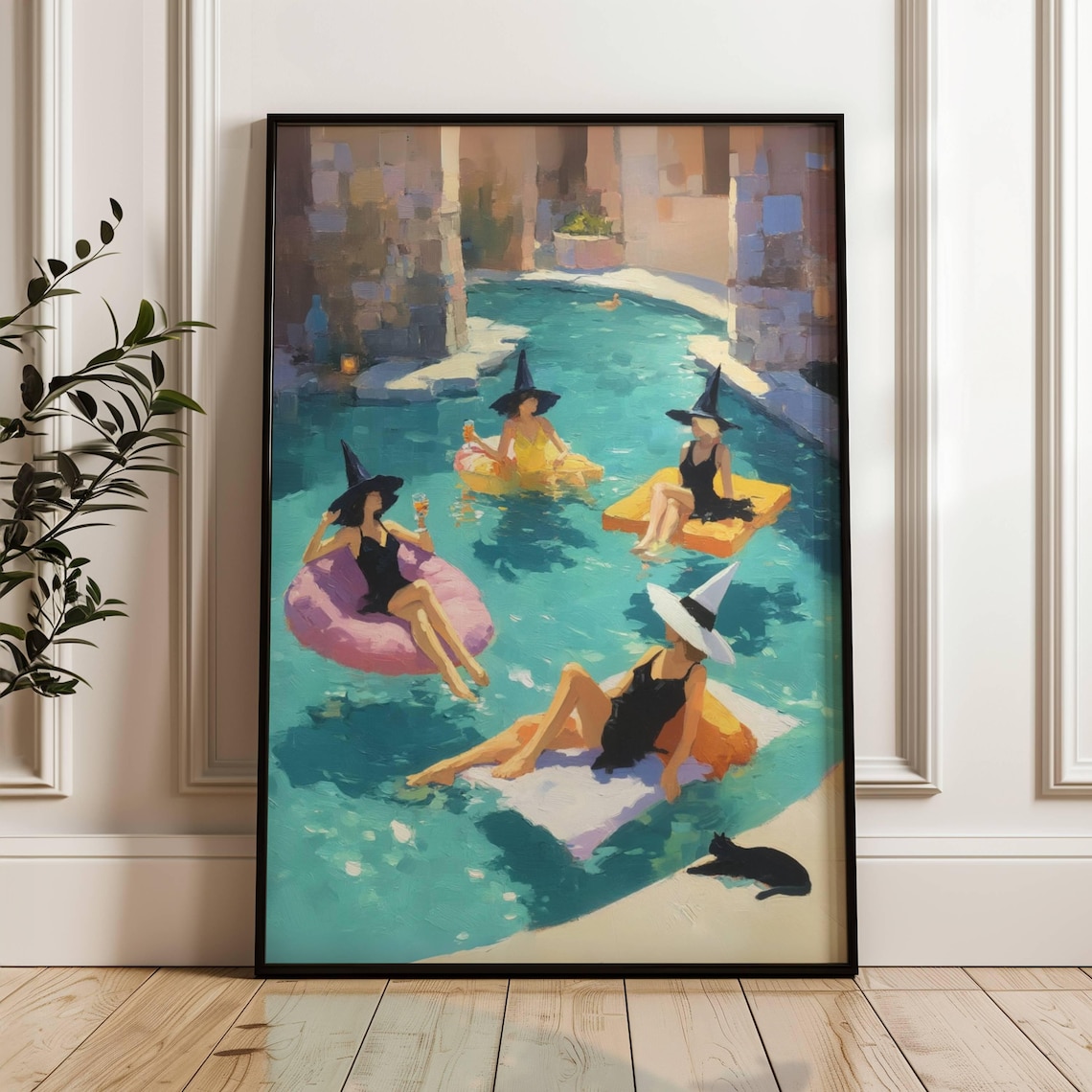 Witch Pool Party Poster, Spooky Cute Halloween Print