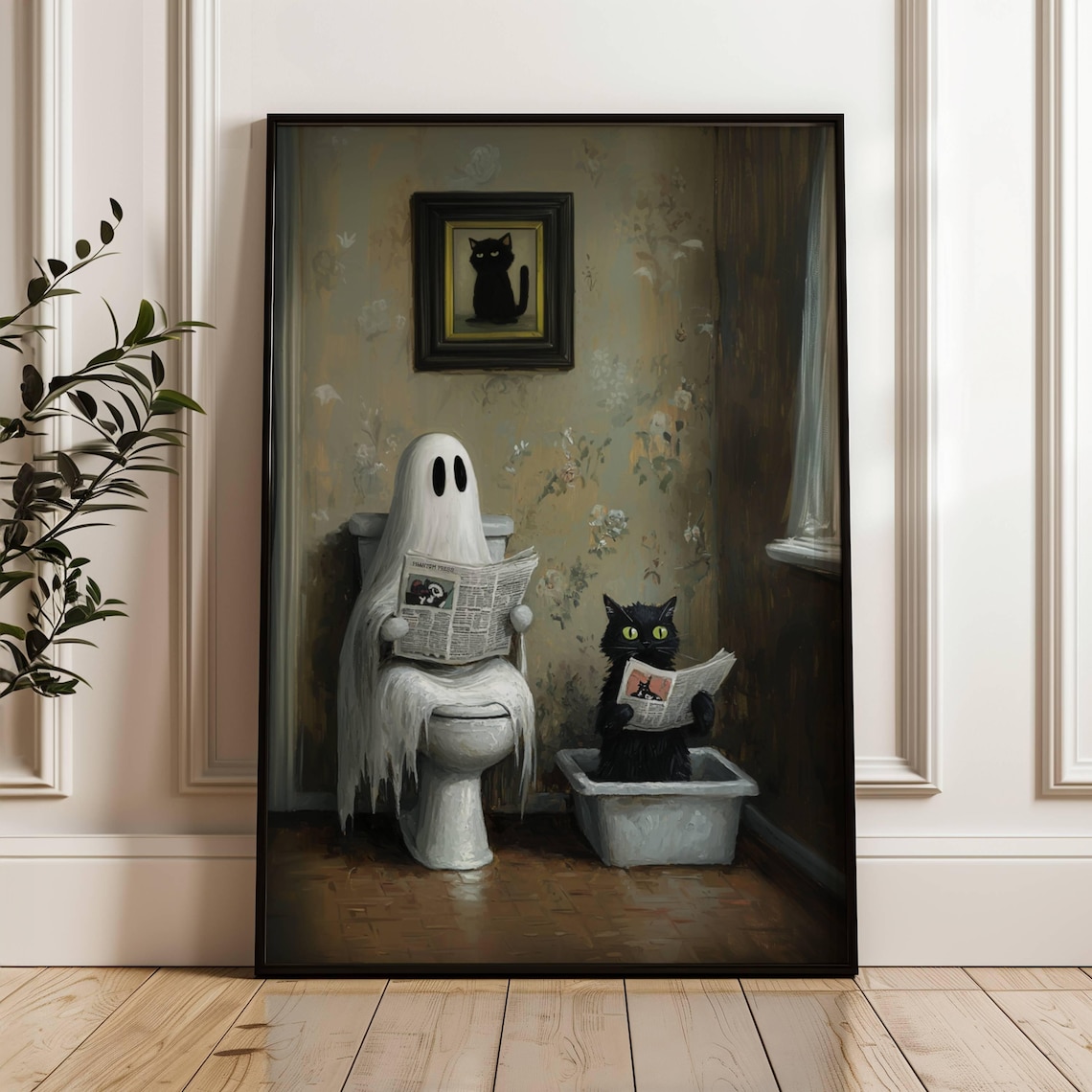 Ghost And Black Cat Bathroom Humor Poster Print - Image 5