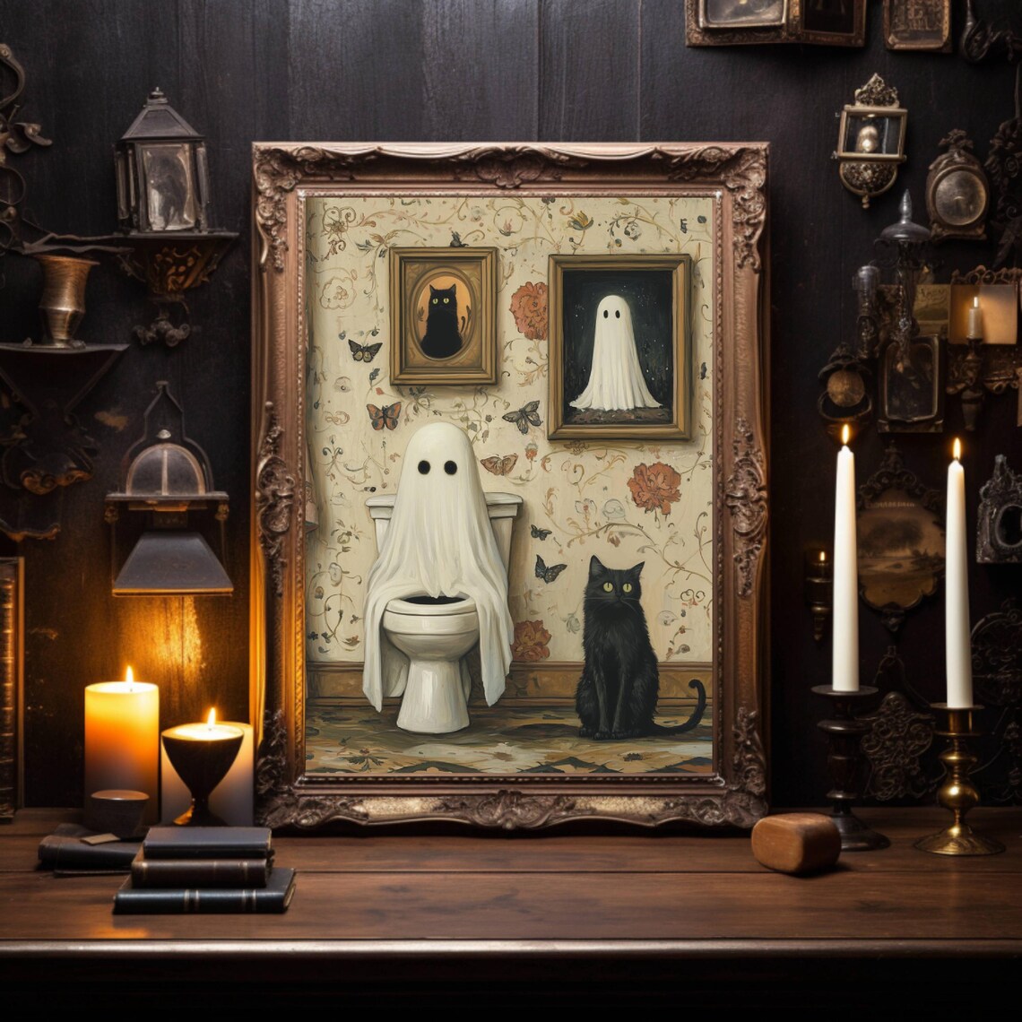 Ghost And Black Cat Bathroom Art Print, Whimsigoth - Image 3