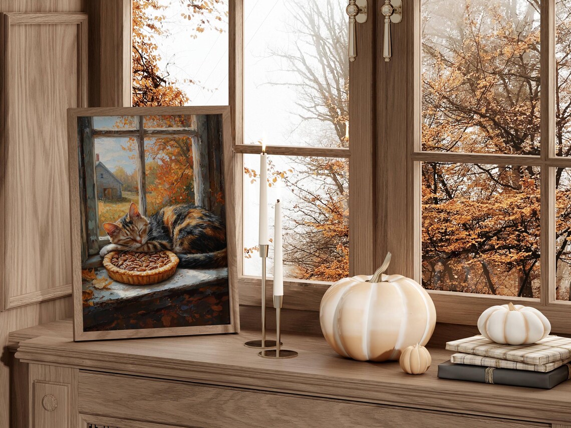 Tortie Cat and Pecan Pie Thanksgiving Poster - Image 4