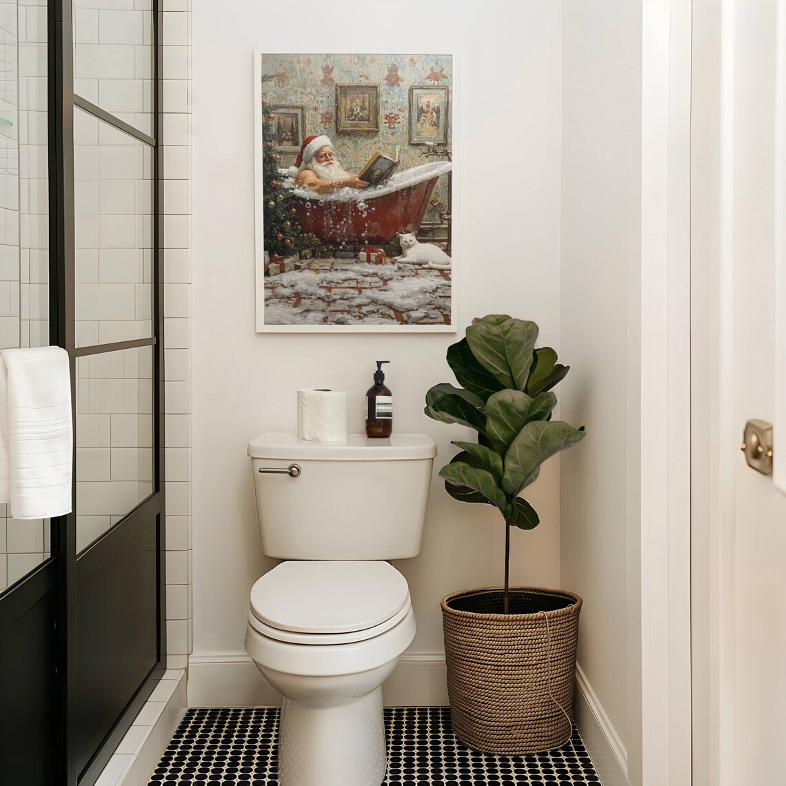 Santa Claus Reading In Bathtub Christmas Poster Print - Image 5