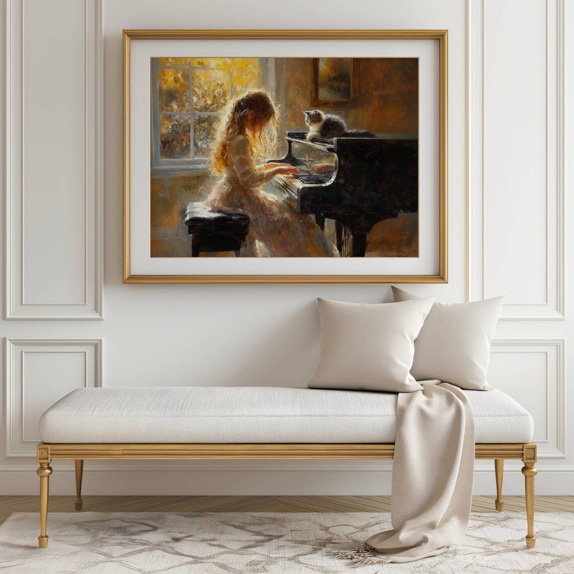 Girl Playing Piano With Her Cat, Music Room Art Print - Image 5