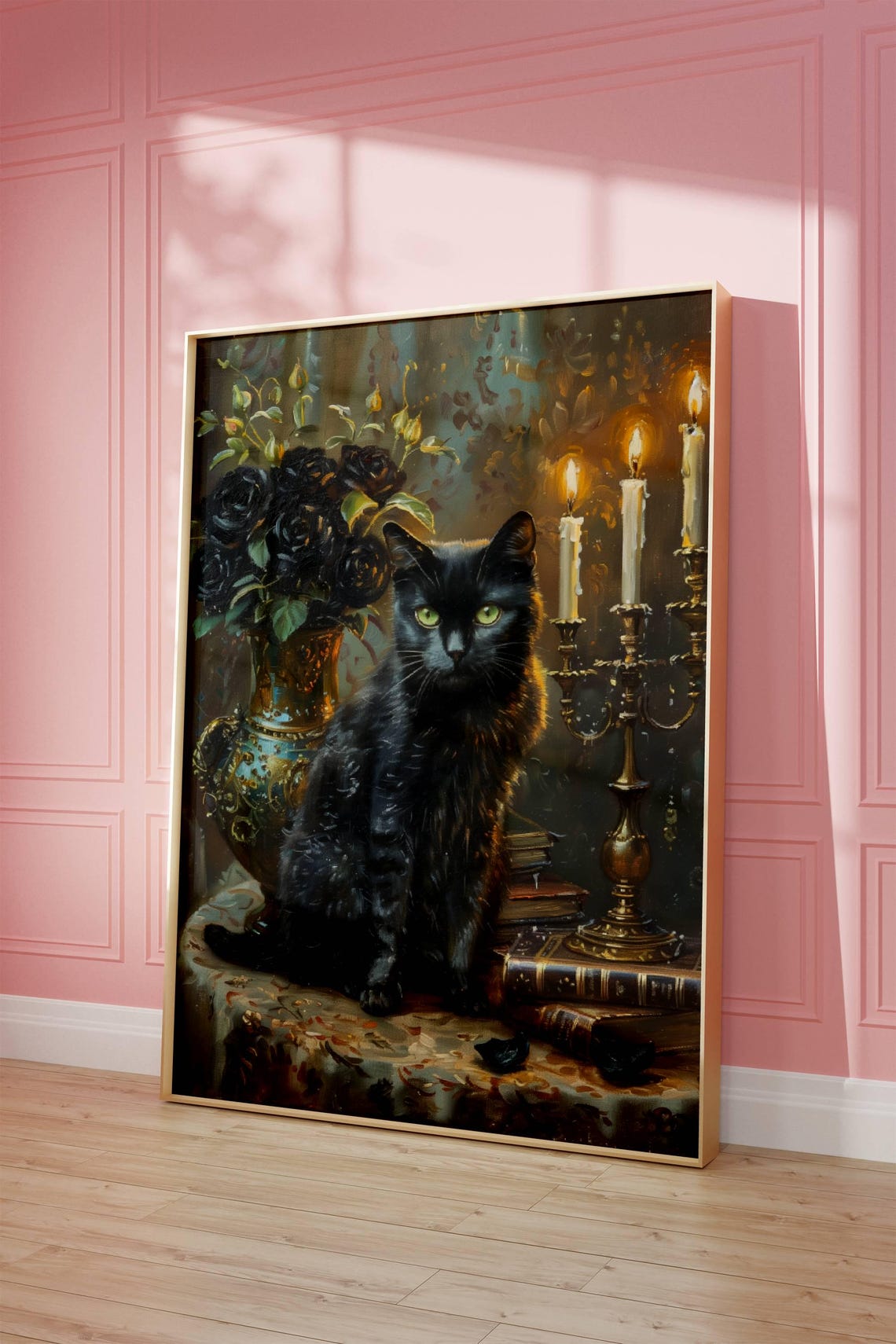 Black Cat With Black Roses Candles And Old Books Gothic Poster - Image 7