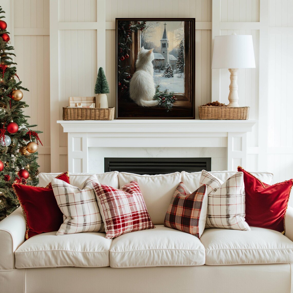 White Cat Farmhouse Christmas Poster, Rustic Holiday - Image 7