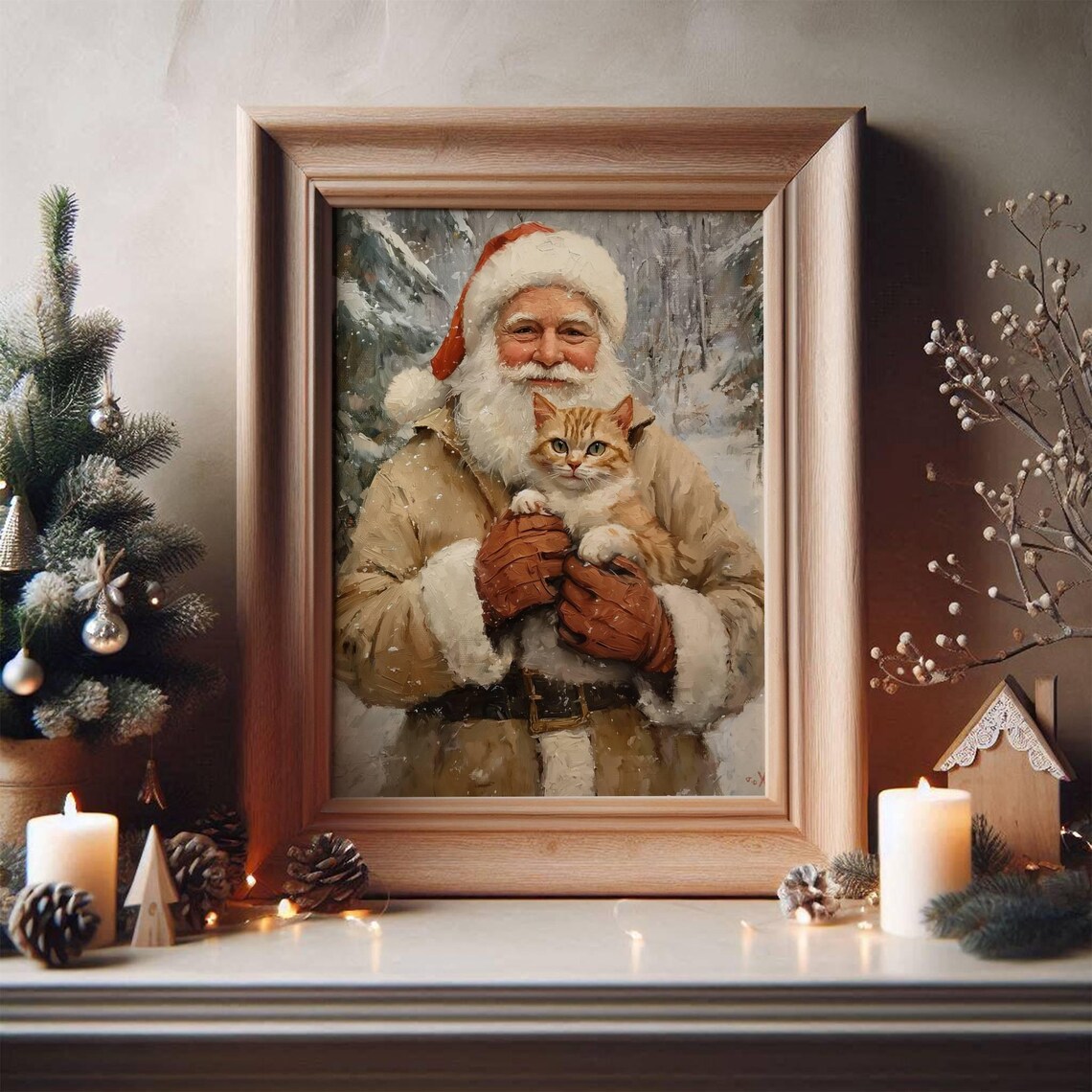Santa Claus Holding an Orange Kitten in the Snow Christmas Poster - Image 5
