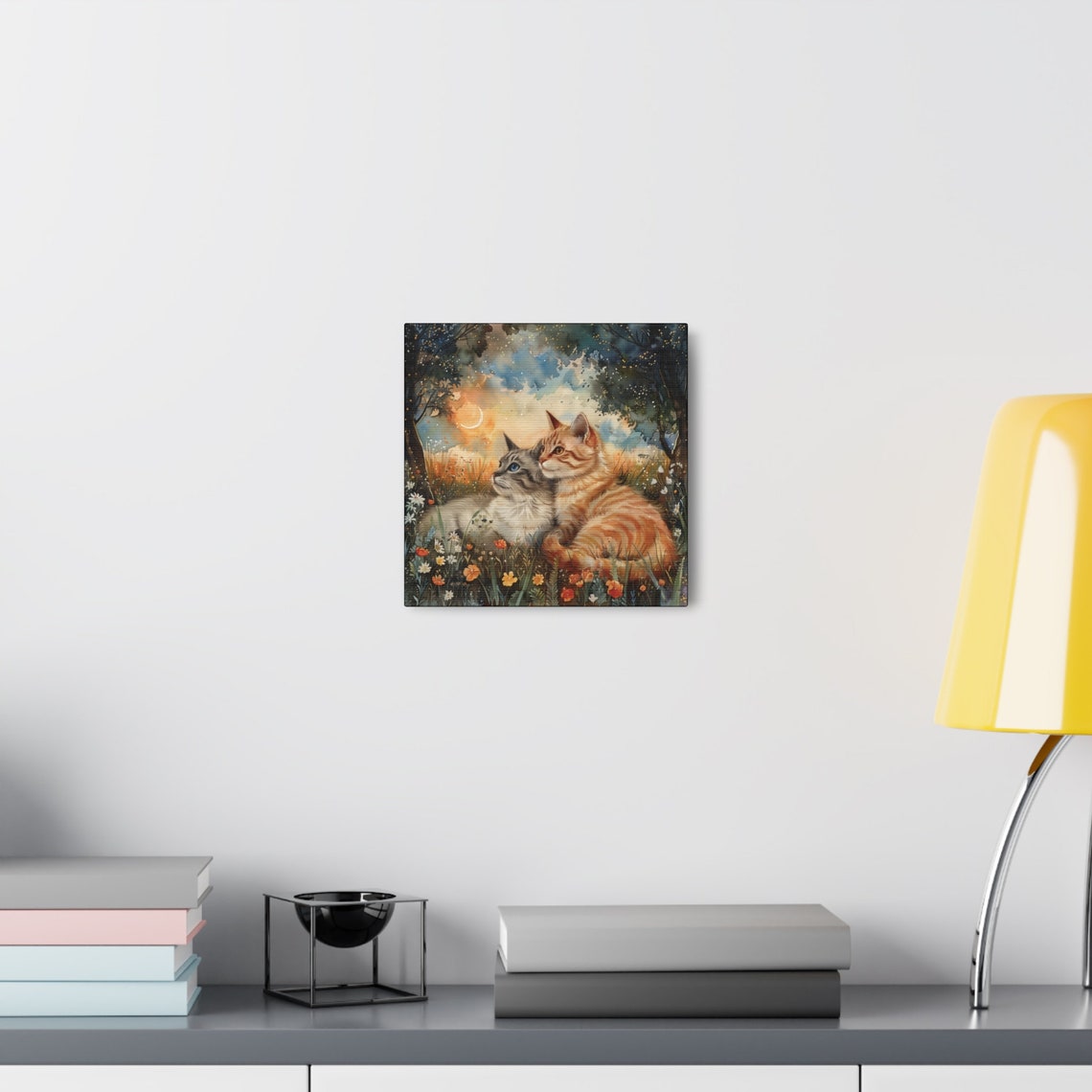 Two Cuddling Cats in a Dreamy Moonlit Wildflower Meadow Poster - Image 6