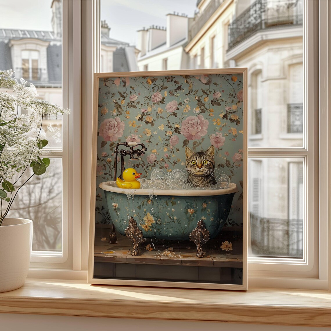 Gray Tabby Cat in Bathtub, Bathroom Wall Art Print - Image 5
