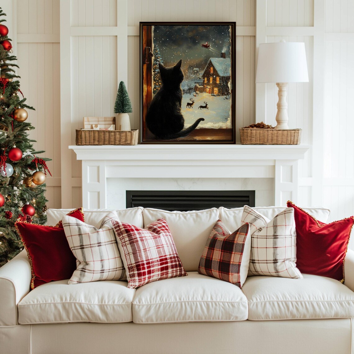 Black Cat Christmas Art Print, Holiday Wall Decor - Image 6