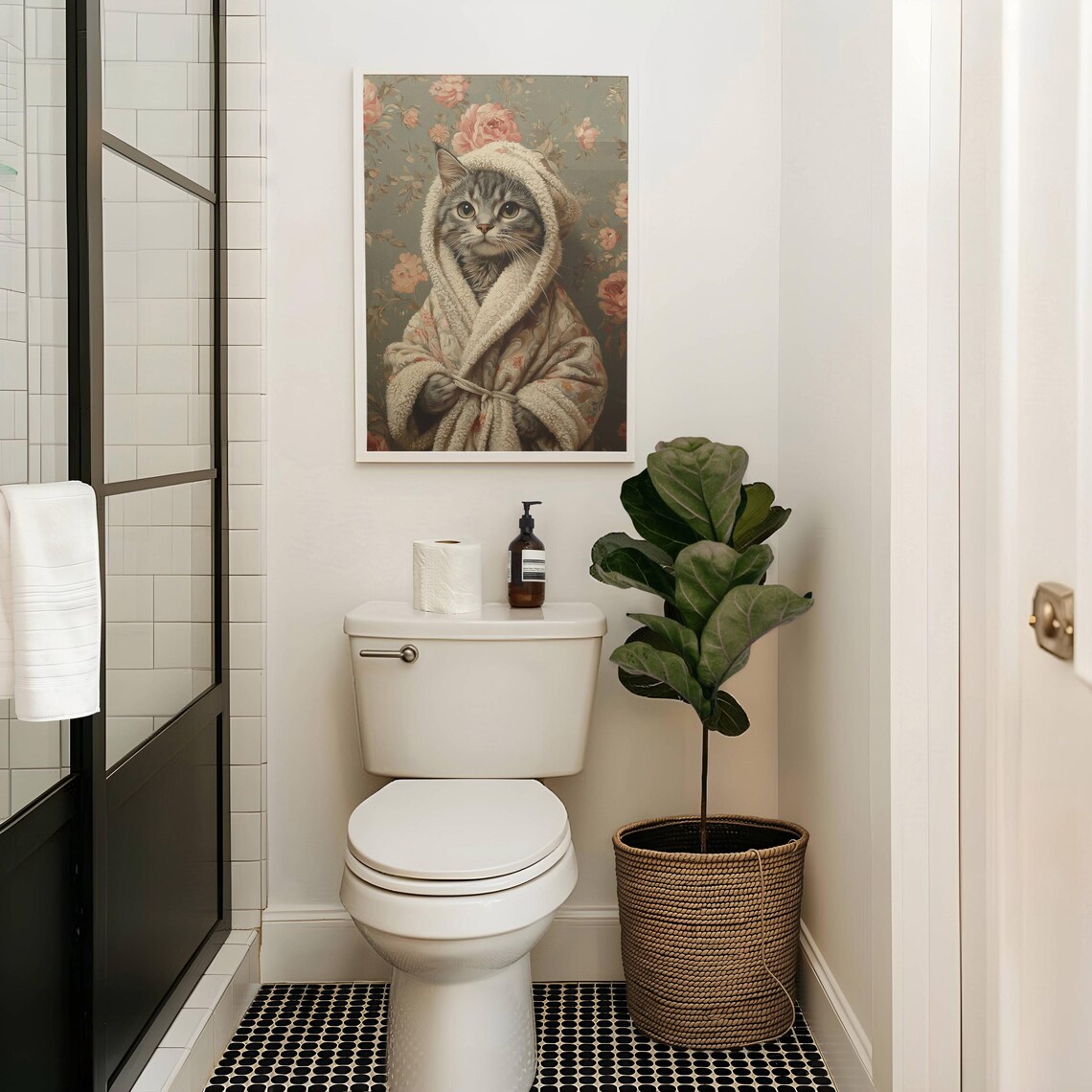 Tabby Cat In Bathrobe, Cat Lover Poster Print - Image 4