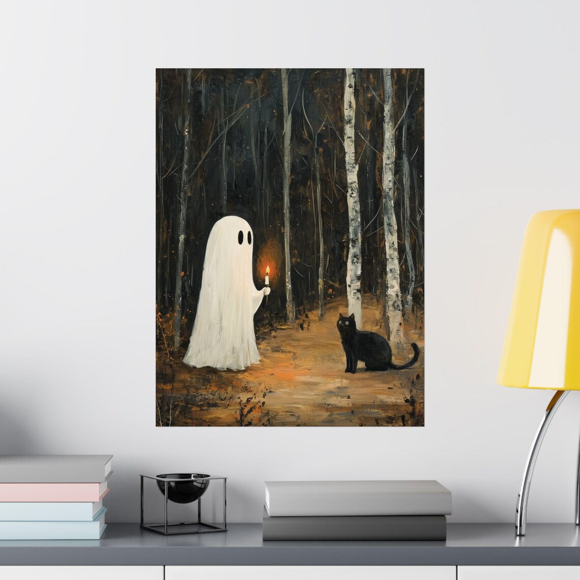 Black Cat And Ghost In Forest, Whimsigoth Art Print - Image 5