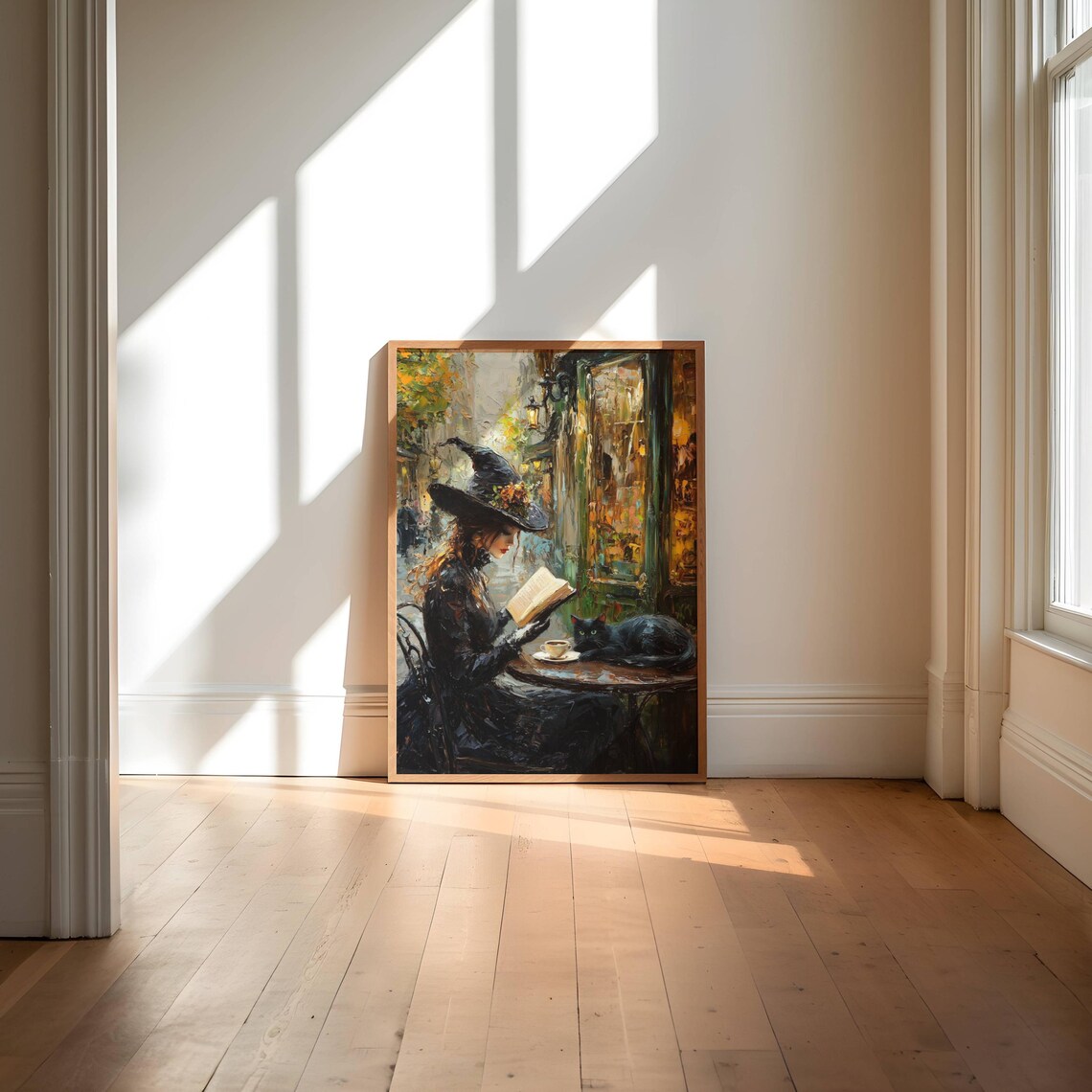 Witch Reading in a Cafe, Whimsigoth Halloween Art Print - Image 2