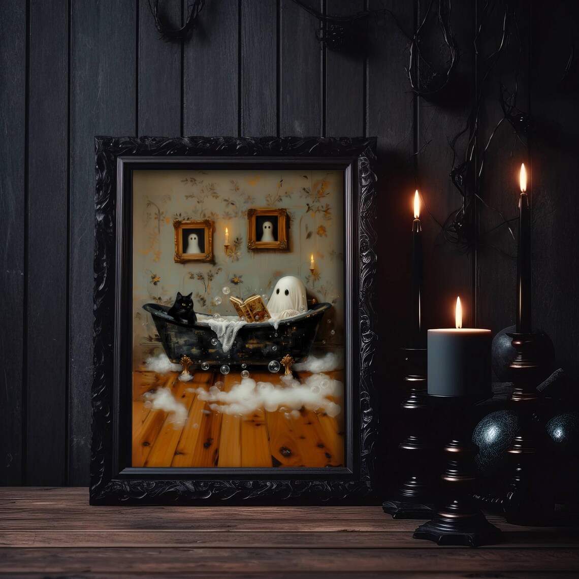Ghost Reading in Bathtub Halloween Whimsigoth Art Print - Image 2