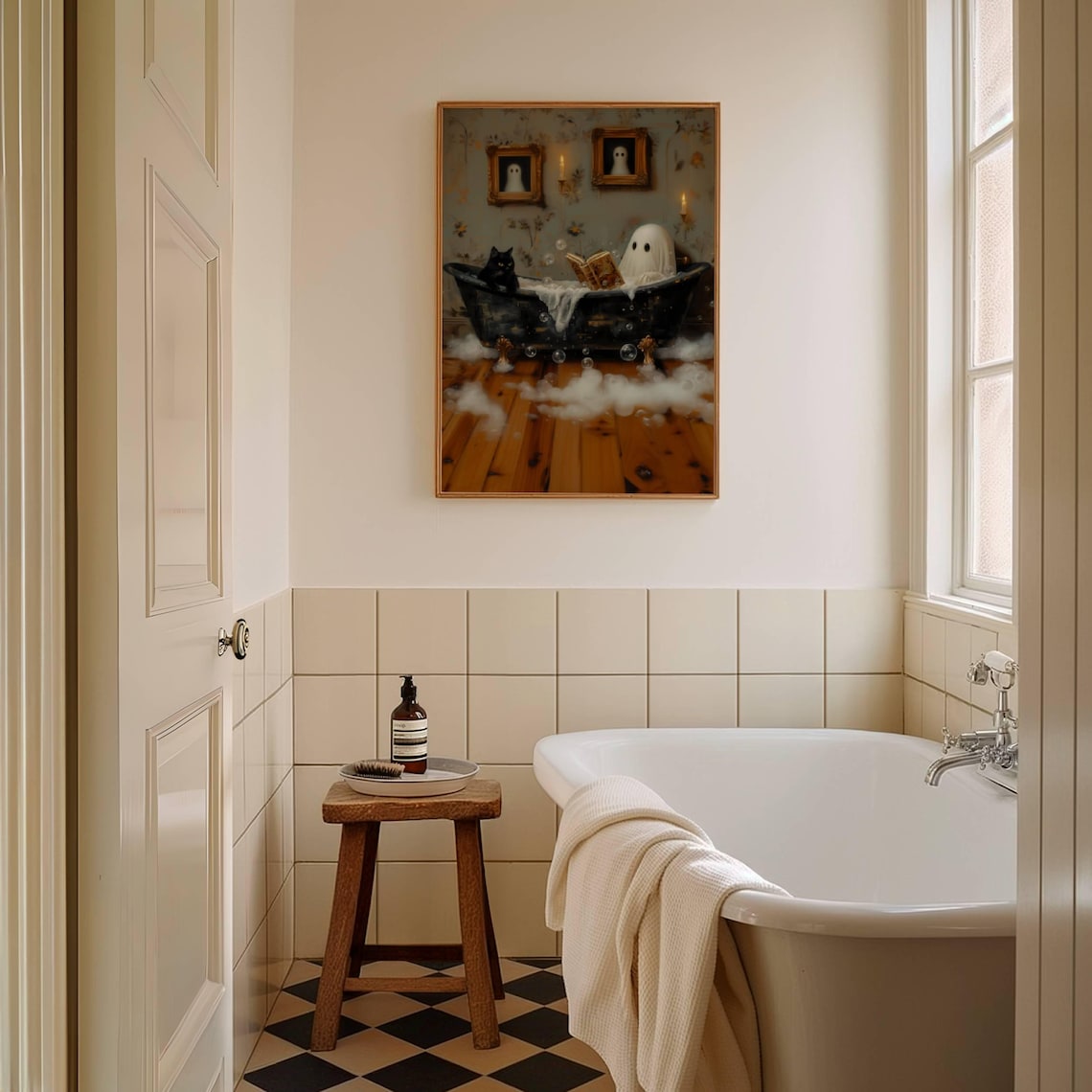 Ghost Reading Book in Bathtub Cat Wall Art Print - Image 6