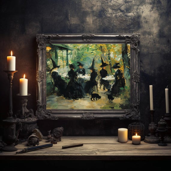 Witch Cafe Halloween Impressionist Witches Art Print