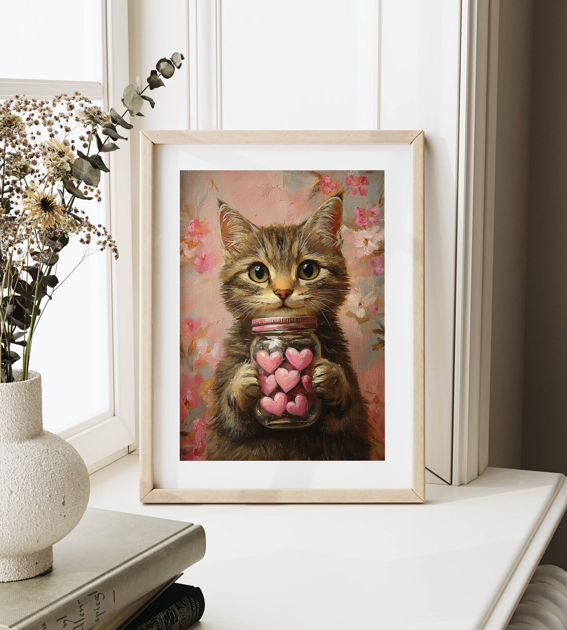 Valentines Day Tabby Cat Poster, Valentine Heart Decor - Image 6