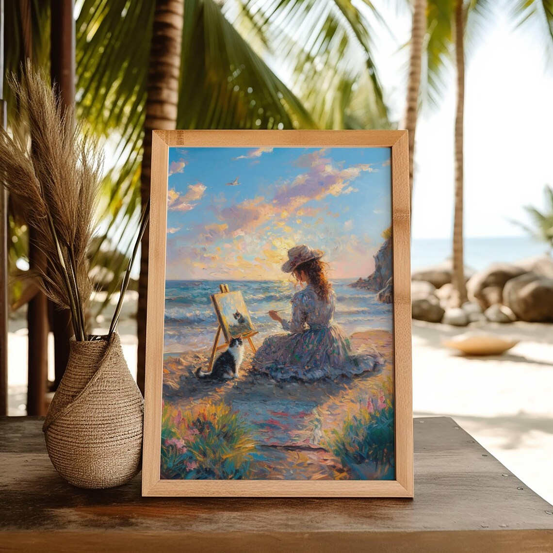 Impressionist Woman Painting Her Cat Art Print - Image 4