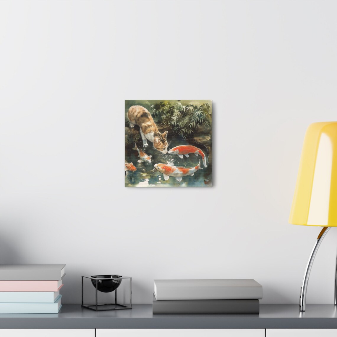 Calico Cat Watching Koi Fish Japanese Pond Watercolor Poster - Image 5