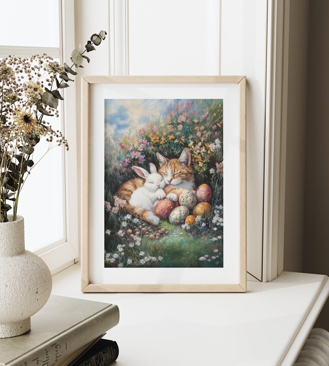 Easter Sleeping Orange Tabby Cat and Bunny Poster - Image 3