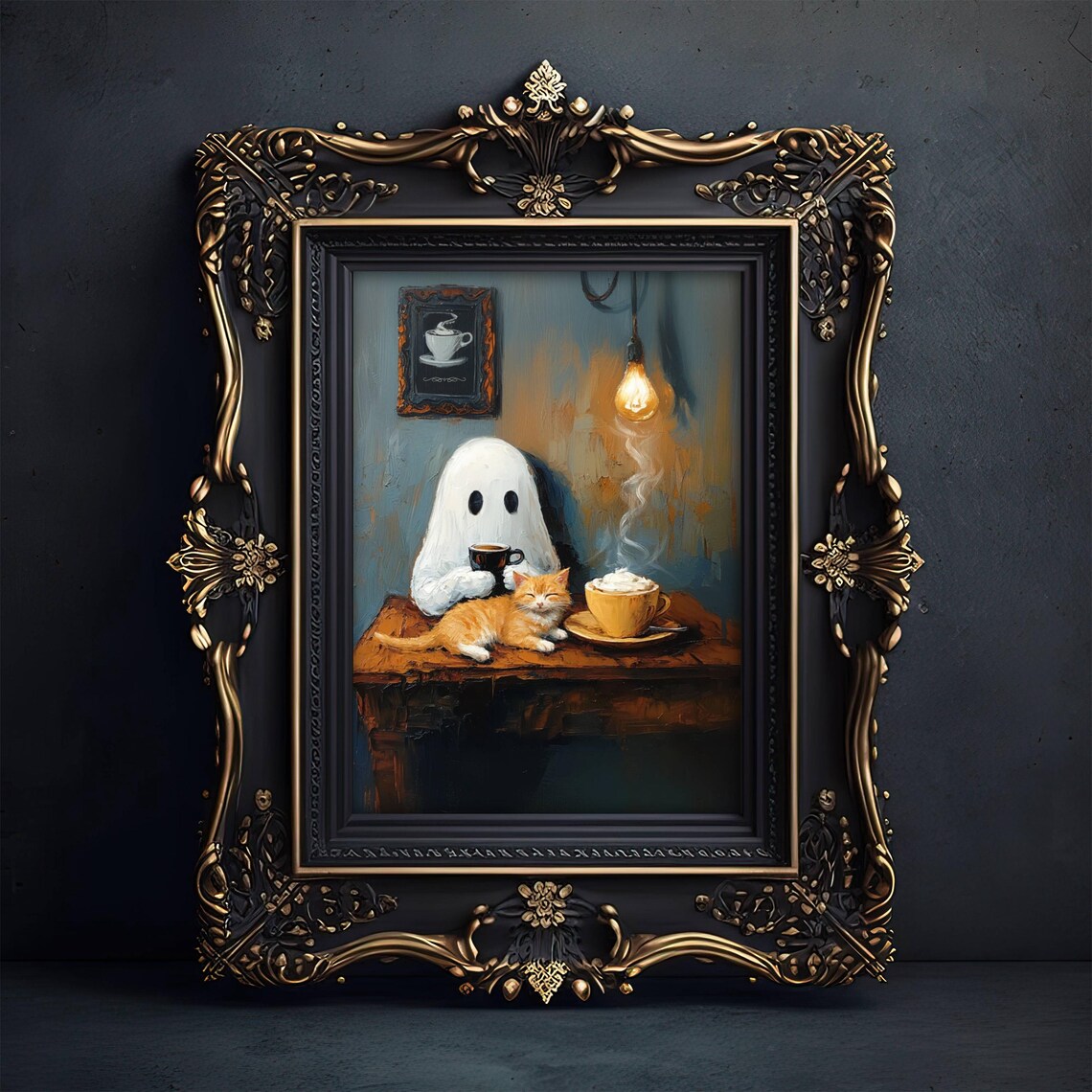 Ghost And Cat Coffee Break, Whimsigoth Kitchen Art Print - Image 6
