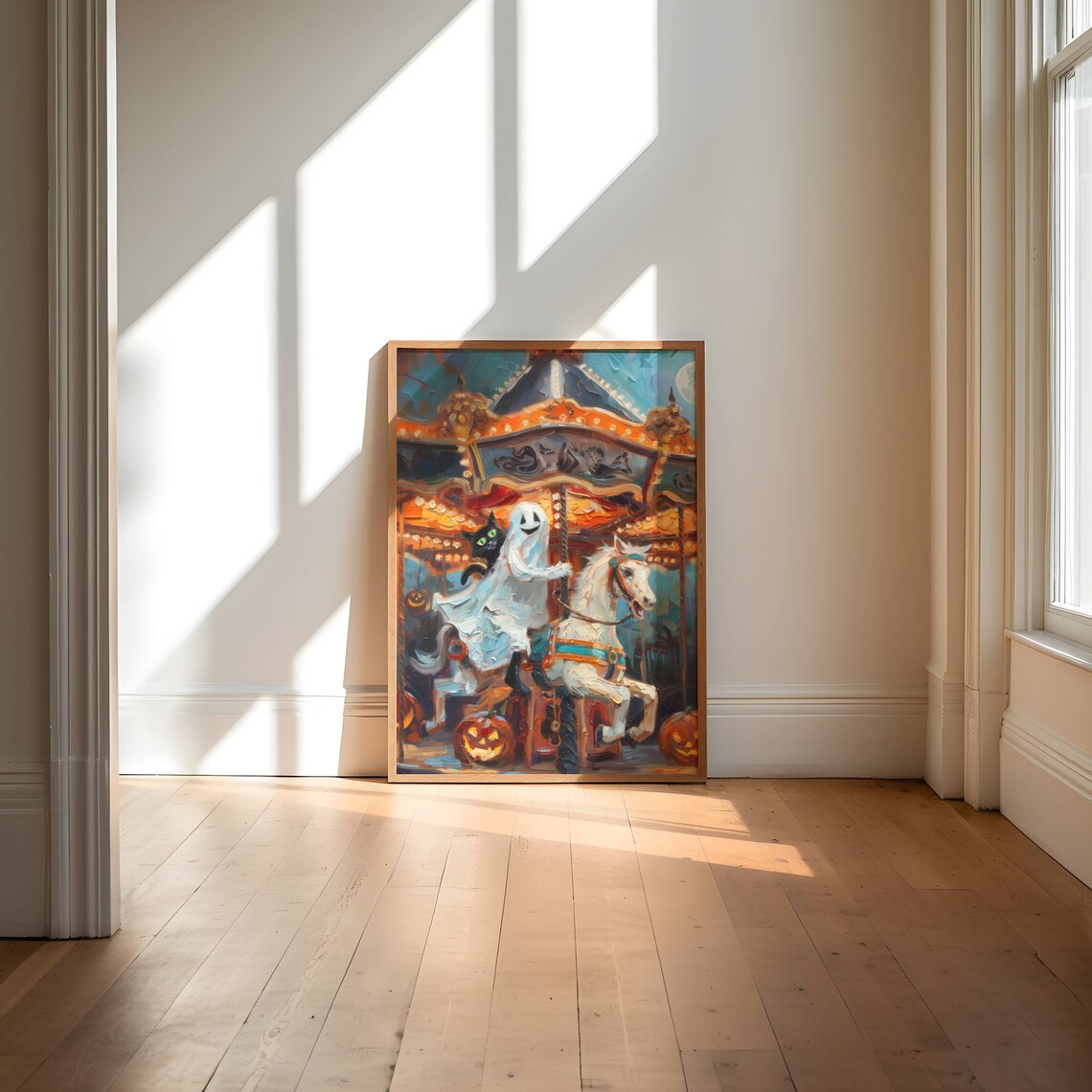 Ghost and Black Cat Carousel Halloween Art Print - Image 5