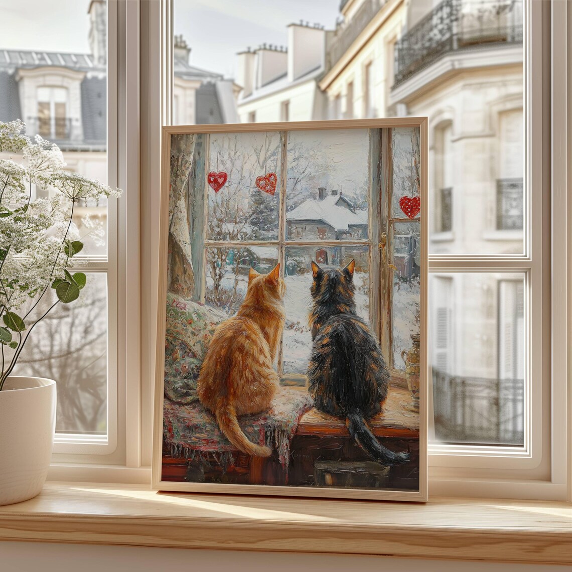Orange Tabby and Tortie Cat Valentine Art Print - Image 7