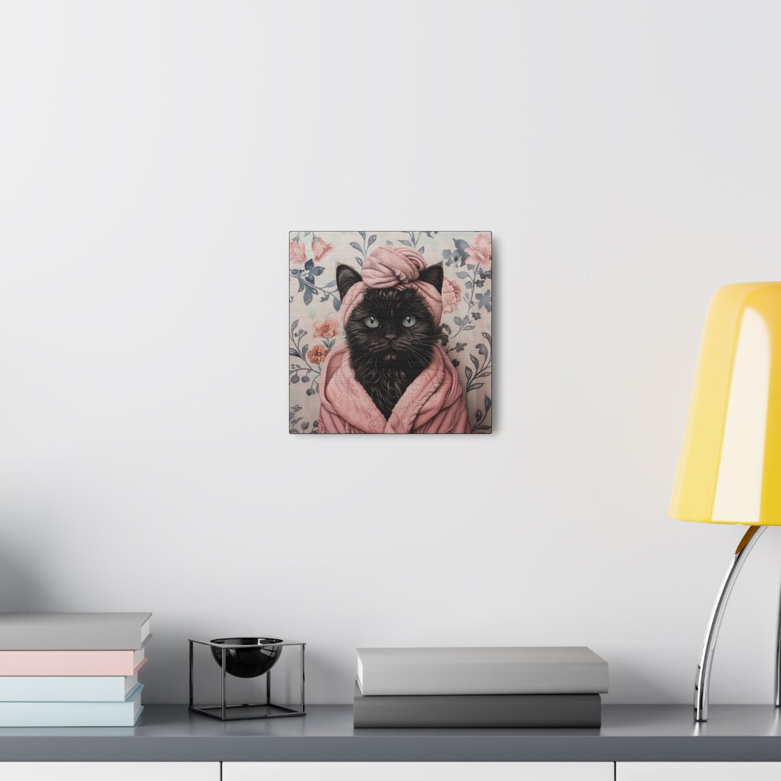 Black Cat In Pink Bathrobe And Towel Turban Bathroom Funny Poster - Image 7