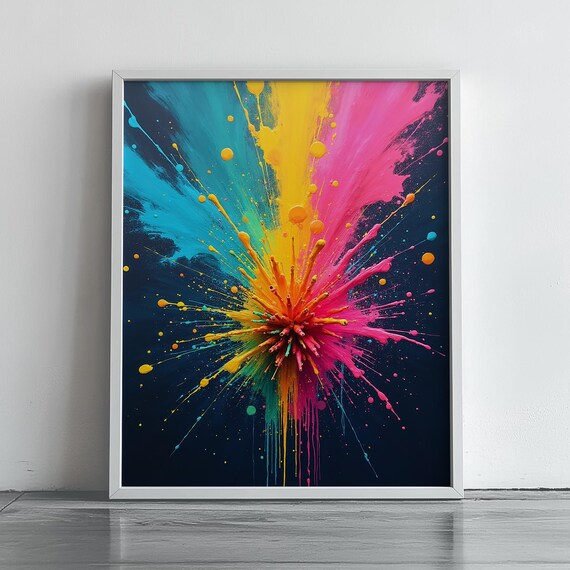 Color Burst Abstract Wall Art Vibrant Neon Explosion Print Bold Modern Paint Splash Decor Colorful Expressionist 218