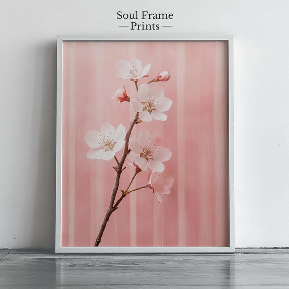 Cherry Blossom Photography Print Pink Spring Flower Wall Art Minimalist Botanical Decor Asian Inspired For Bedroom 485