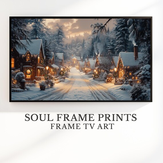 Victorian Village Street at Night Cozy Snowy Christmas Poster