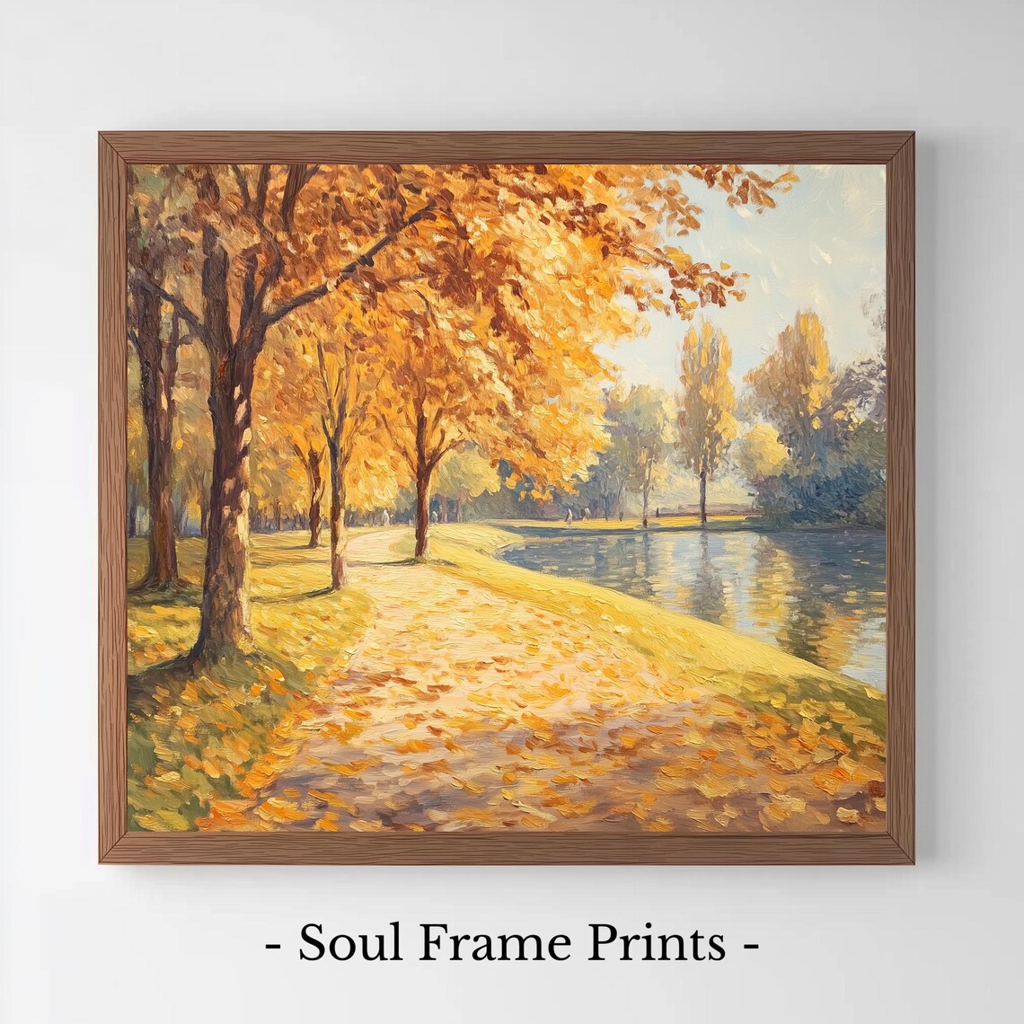 Golden Autumn Pathway by River Impressionist Fall Trees Landscape Art Poster