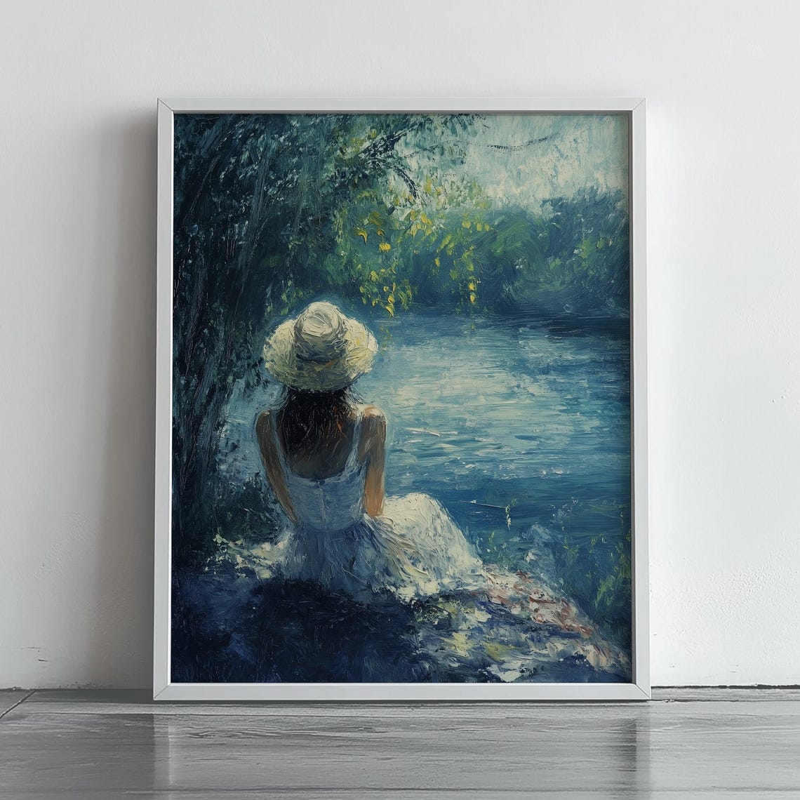 Woman In White By The Lake Impressionist Summer Painting Poster